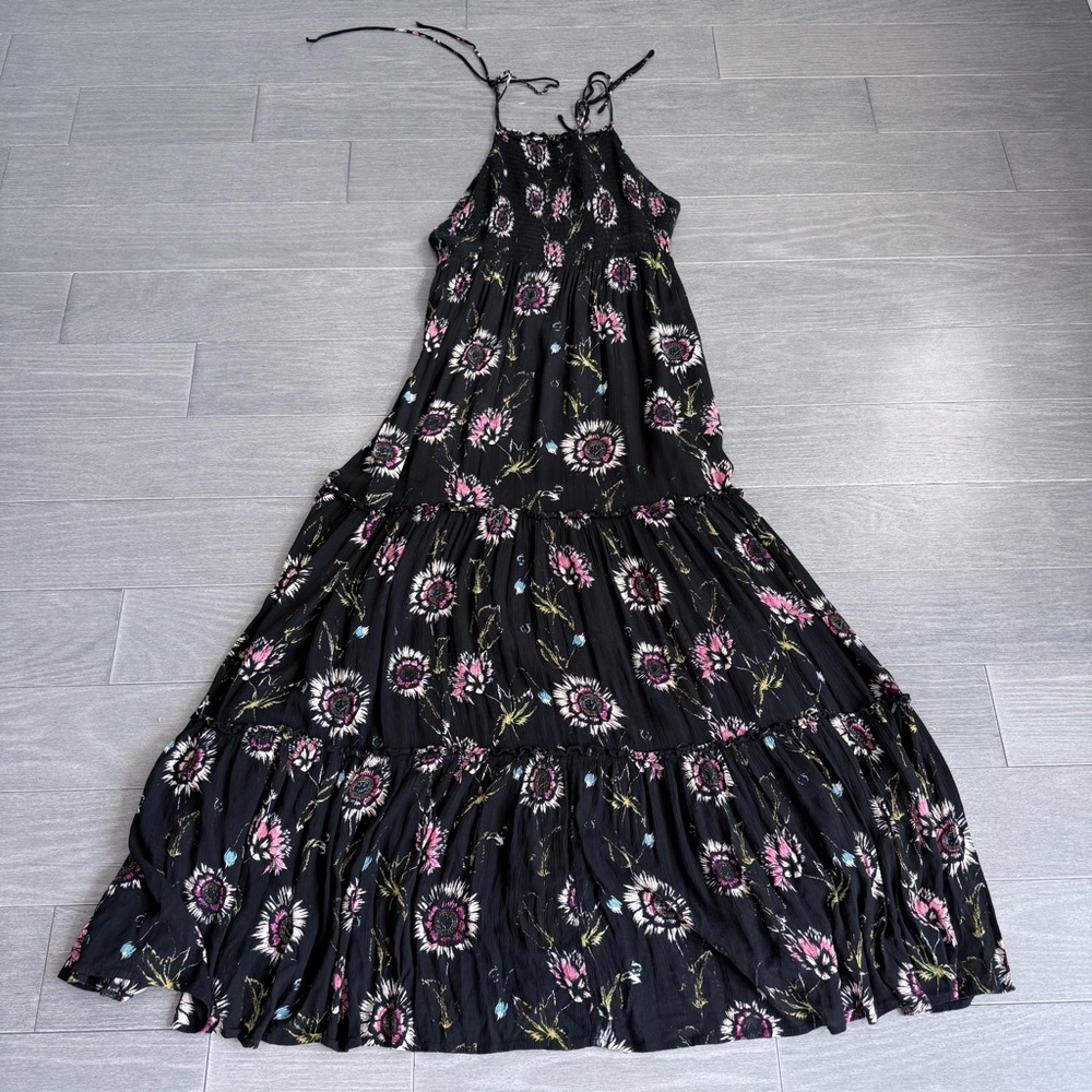 Free People Garden Party Floral Maxi Dress L Boho Smocked Tiered A-Line Romantic - Picture 14 of 16